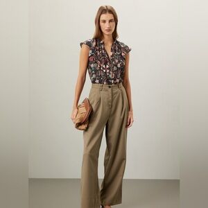 Ulla Johnson Floral Ruffle Blouse - Black and Pink